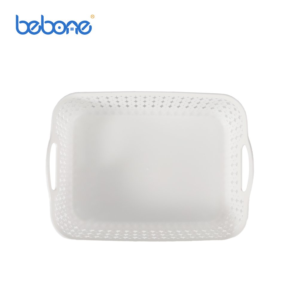 Bedroom desktop makeup collection organizer white rattan plastic storage basket