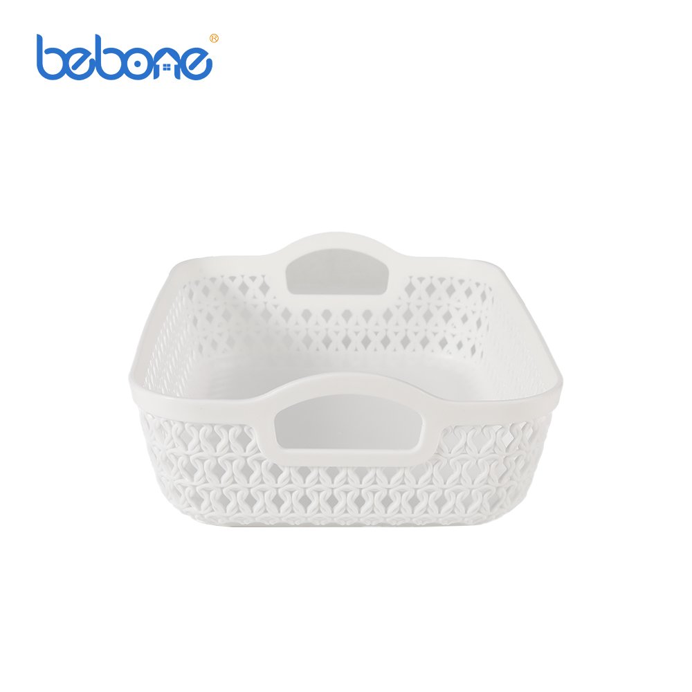 Bedroom desktop makeup collection organizer white rattan plastic storage basket