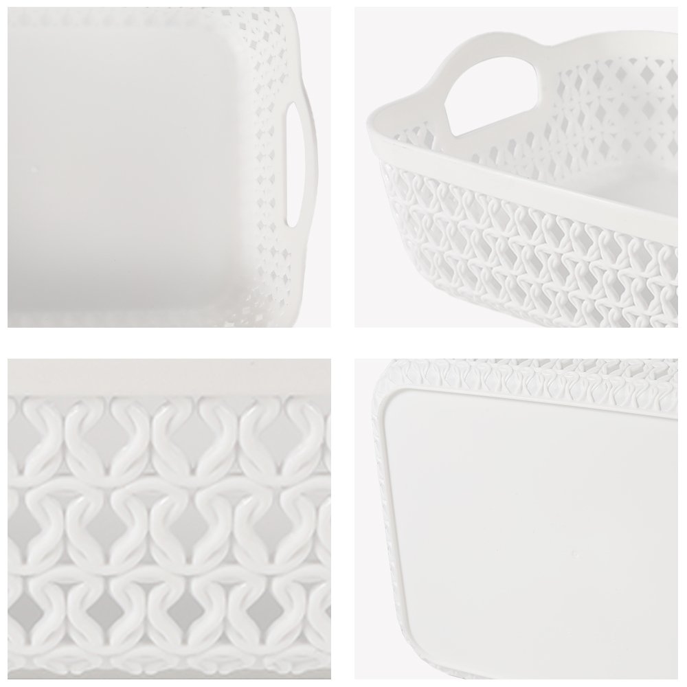 Bedroom desktop makeup collection organizer white rattan plastic storage basket