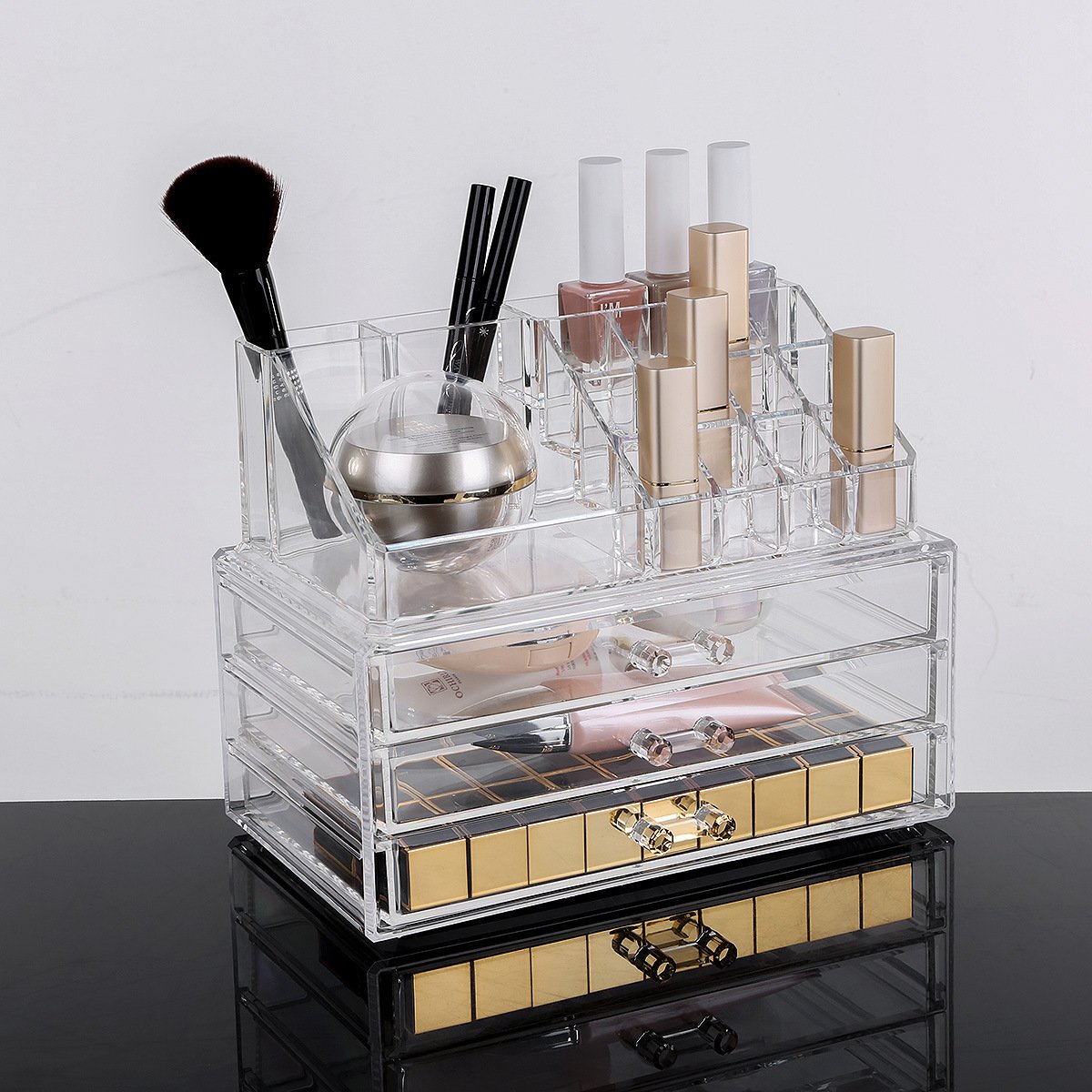 Wholesale clear acrylic MakeUp Brush Perfume Holder Countertop Cosmetic Display Storage Skin Vanity Box With High Quality