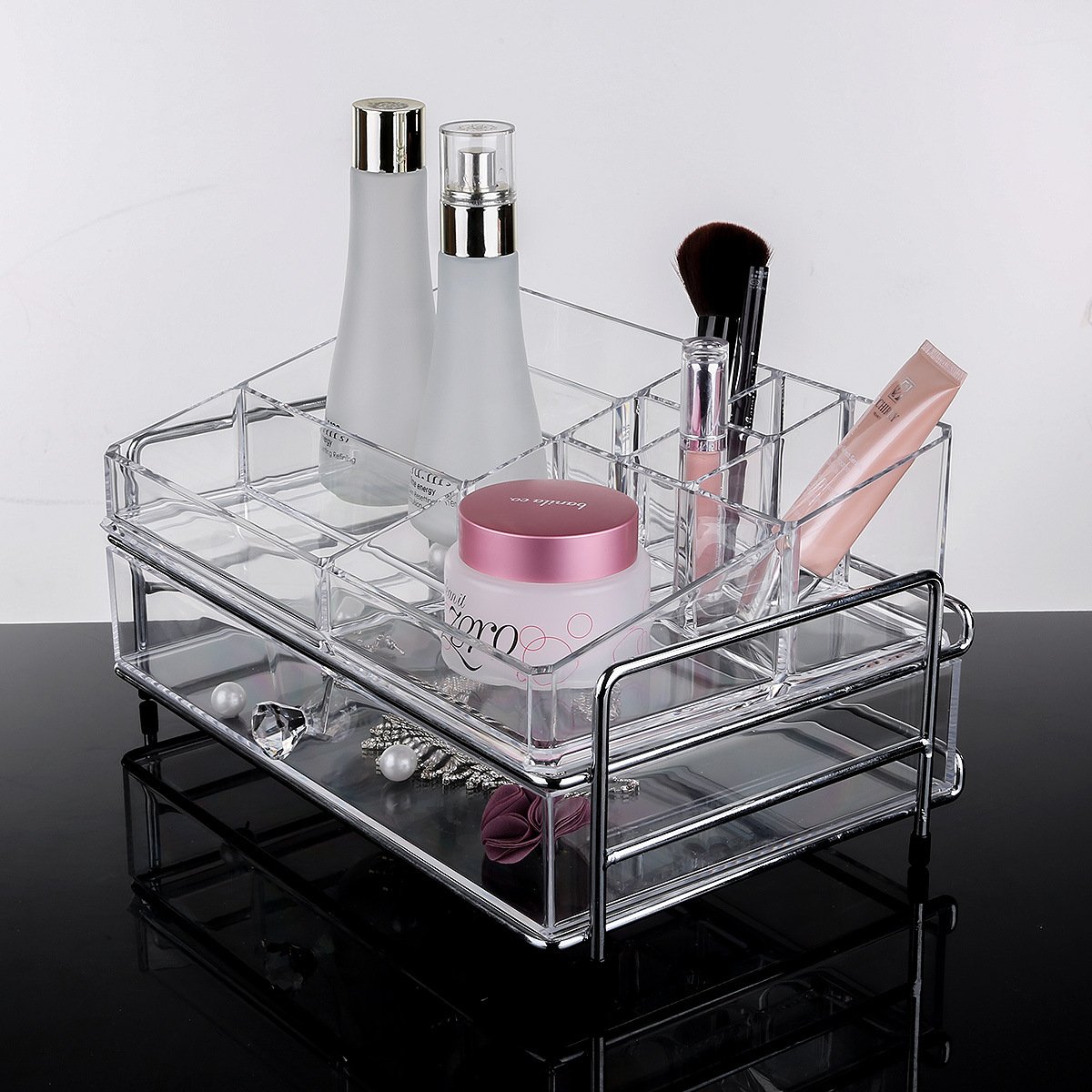 Wholesale clear acrylic MakeUp Brush Perfume Holder Countertop Cosmetic Display Storage Skin Vanity Box With High Quality