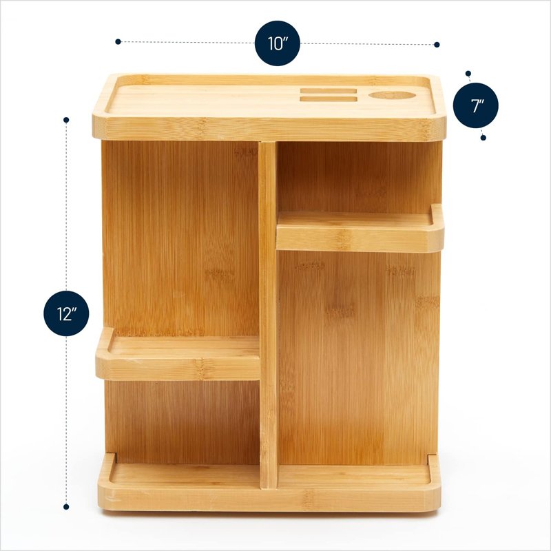 360 Degree Rotating 12 inches Bamboo Makeup Organizer for Makeup Desk Bathroom Bedroom Closet