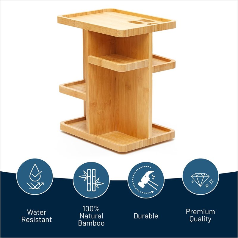 360 Degree Rotating 12 inches Bamboo Makeup Organizer for Makeup Desk Bathroom Bedroom Closet