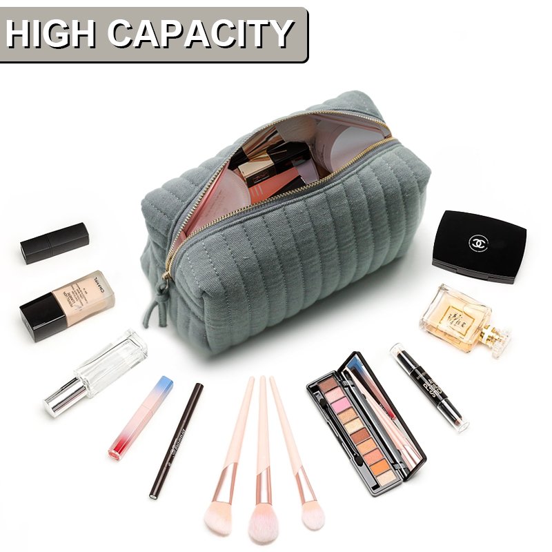 Stock cotton denim travel Dopp kit toilet bag quilted makeup Organizers cosmetic bags zippered pouch