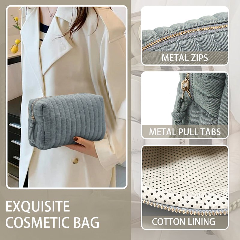 Stock cotton denim travel Dopp kit toilet bag quilted makeup Organizers cosmetic bags zippered pouch