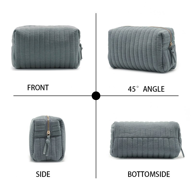 Stock cotton denim travel Dopp kit toilet bag quilted makeup Organizers cosmetic bags zippered pouch