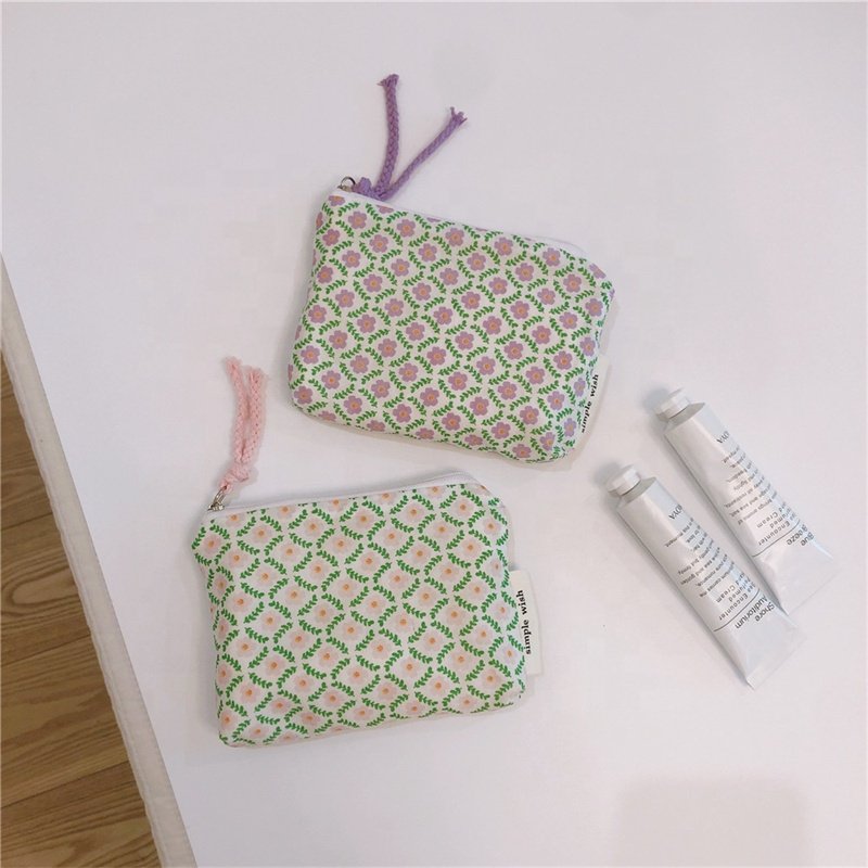 Fresh Floral Home Travel Toiletry Pouch Bag Small Earphone Coin Candy Handbag Wallet Mini Cosmetics Makeup Storage Bags Purse