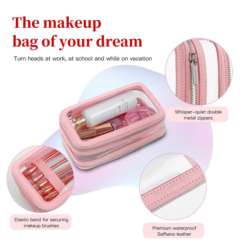 Wholesale Women Toiletry Bag Clear Travel Makeup Train Case Waterproof Clear PVC Portable Organizer Transparent Cosmetic Bag
