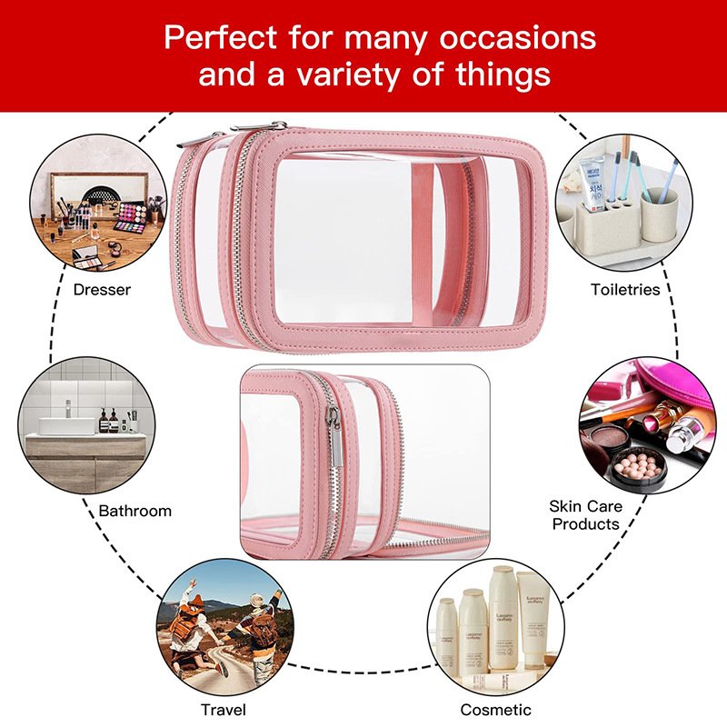 Wholesale Women Toiletry Bag Clear Travel Makeup Train Case Waterproof Clear PVC Portable Organizer Transparent Cosmetic Bag