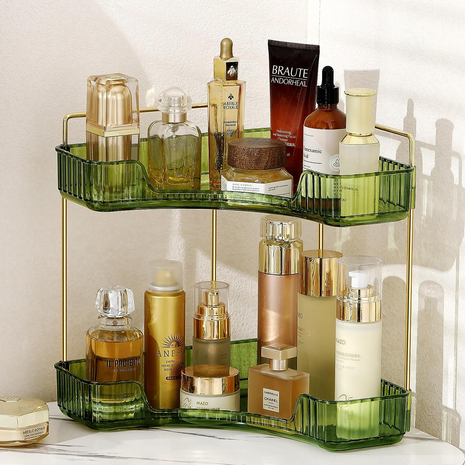 Corner Makeup Organizer for Bathroom Vanity Shelf Perfume Organizer Cosmetic Storage Box