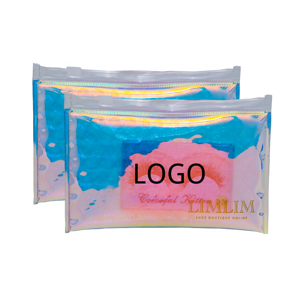 Custom Printed Reusable Bubble Cushion Wrap Zip Lock Pouch Bag Custom Bubble Zipper Packaging Bags for Makeup Storage Cosmetic