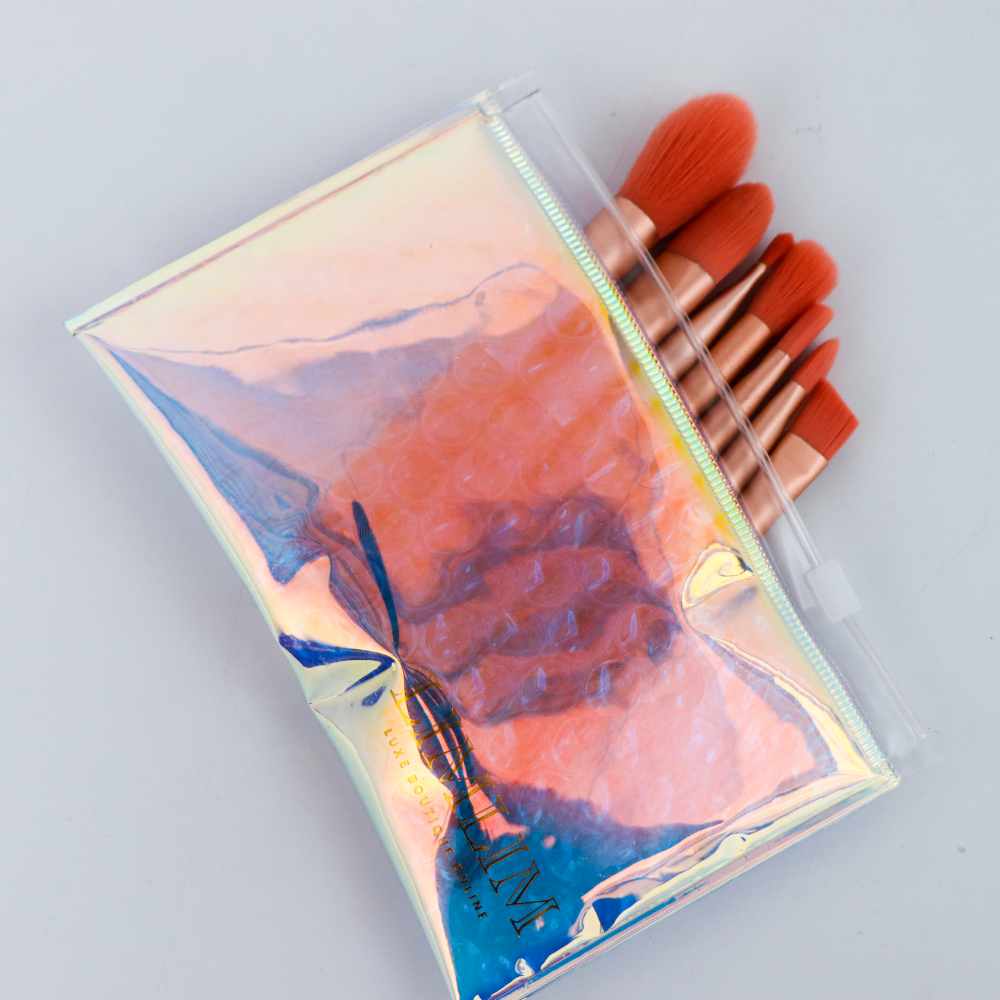 Custom Printed Reusable Bubble Cushion Wrap Zip Lock Pouch Bag Custom Bubble Zipper Packaging Bags for Makeup Storage Cosmetic