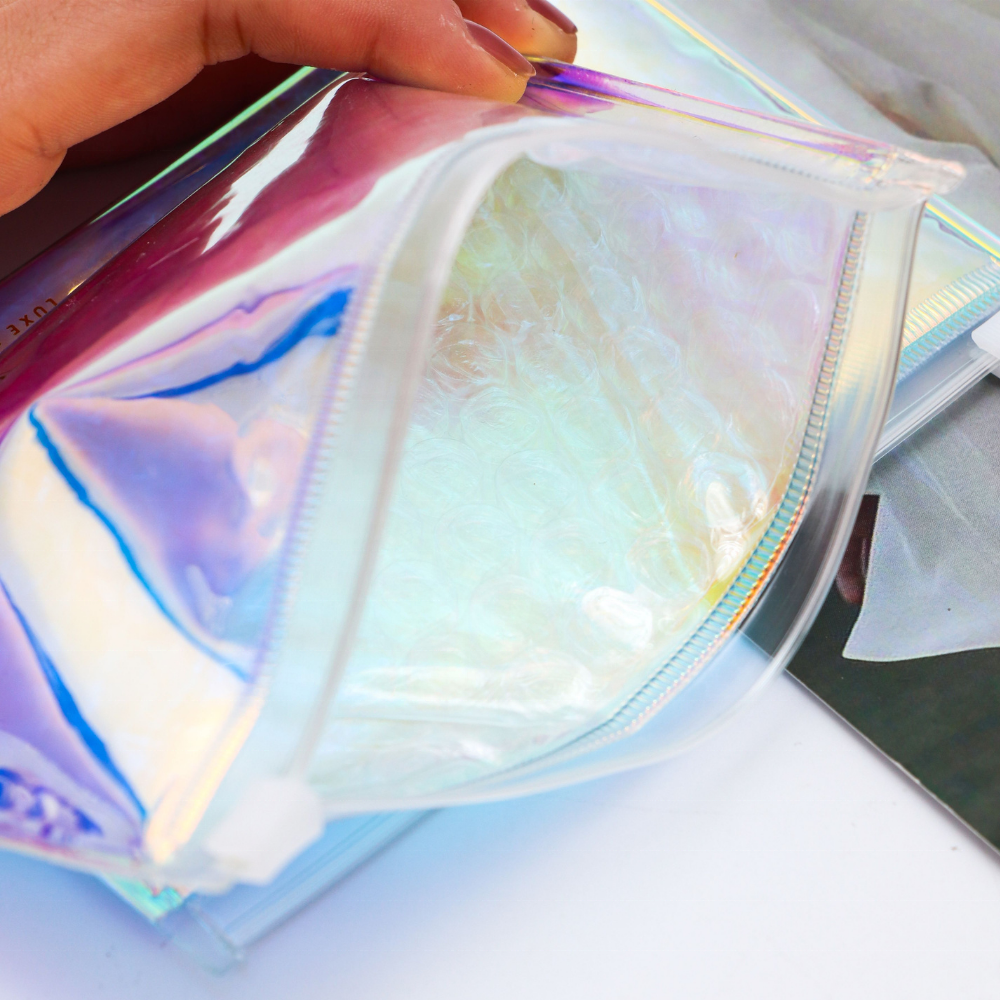 Custom Printed Reusable Bubble Cushion Wrap Zip Lock Pouch Bag Custom Bubble Zipper Packaging Bags for Makeup Storage Cosmetic