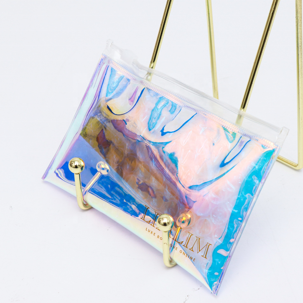 Custom Printed Reusable Bubble Cushion Wrap Zip Lock Pouch Bag Custom Bubble Zipper Packaging Bags for Makeup Storage Cosmetic