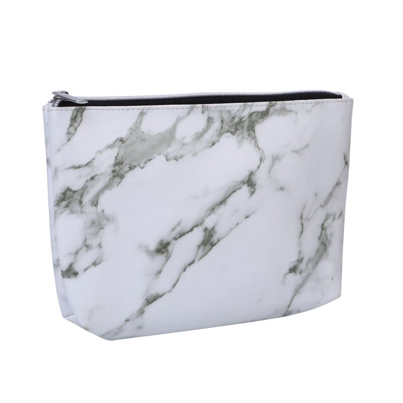 Wholesale PU Leather Marble Makeup Bag Portable Travel Cosmetic Bag PU Toiletries Organizer Case with Gold Zipper