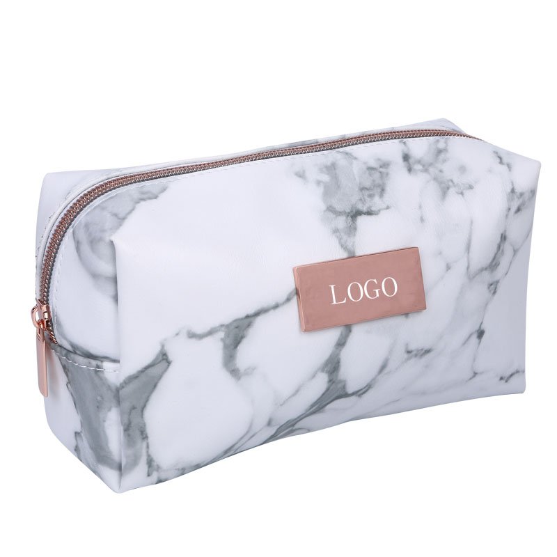 Wholesale PU Leather Marble Makeup Bag Portable Travel Cosmetic Bag PU Toiletries Organizer Case with Gold Zipper