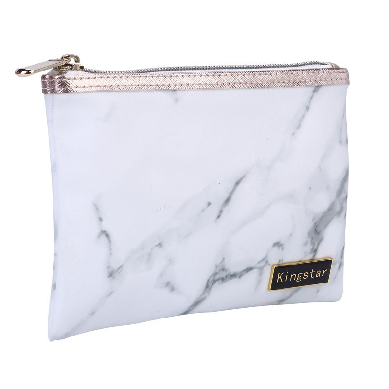 Wholesale PU Leather Marble Makeup Bag Portable Travel Cosmetic Bag PU Toiletries Organizer Case with Gold Zipper