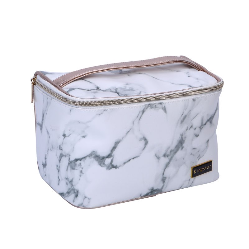 Wholesale PU Leather Marble Makeup Bag Portable Travel Cosmetic Bag PU Toiletries Organizer Case with Gold Zipper