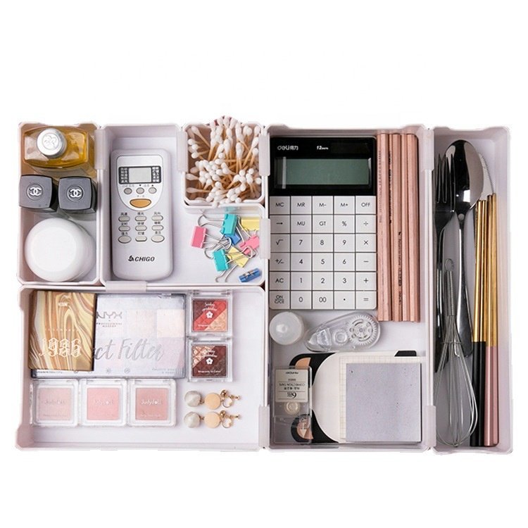 White Versatile Drawer Organize Storage Box Storage Sorting Box for Office Plastic Europe Office Organizer Flexible 1pcs/opp Bag