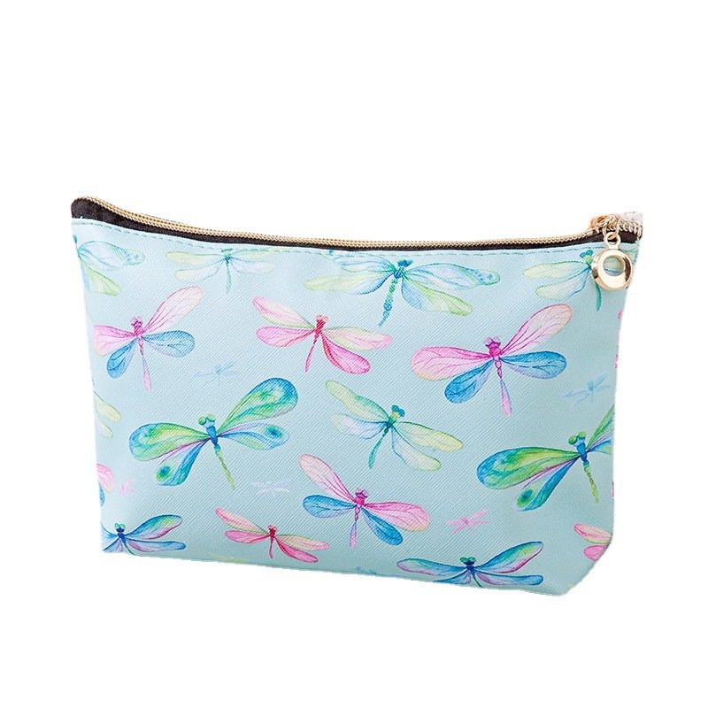 Fashion hot women custom make up storage pouch animals flowers feather printing pu travel beauty cosmetic case bag for promotion