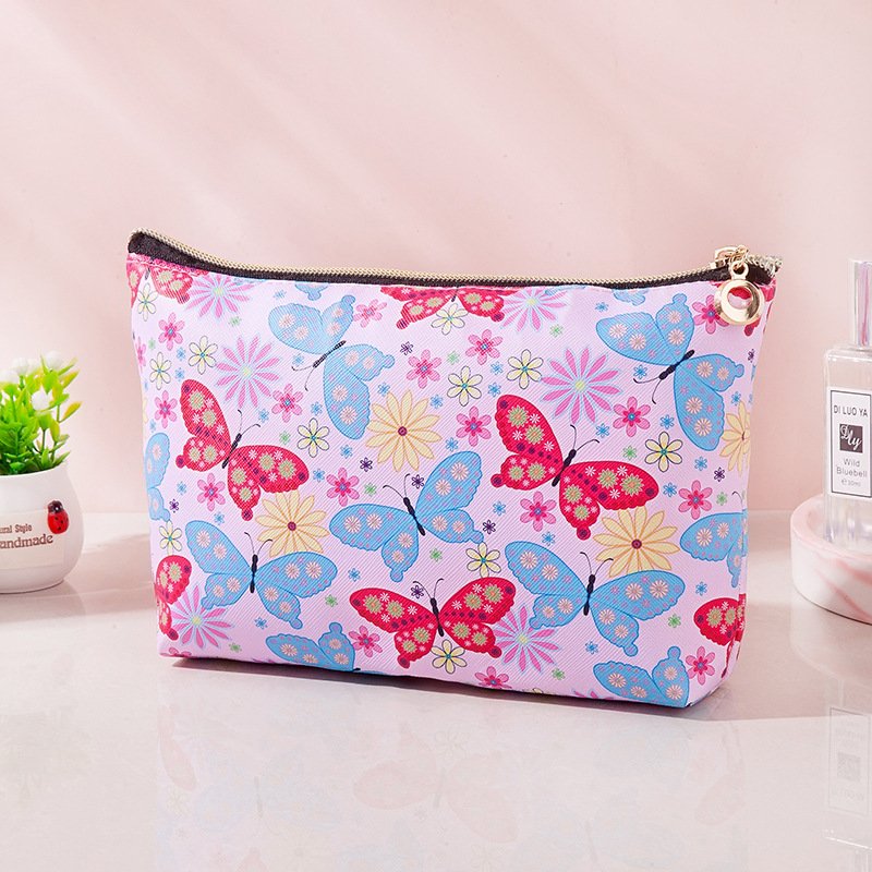 Fashion hot women custom make up storage pouch animals flowers feather printing pu travel beauty cosmetic case bag for promotion