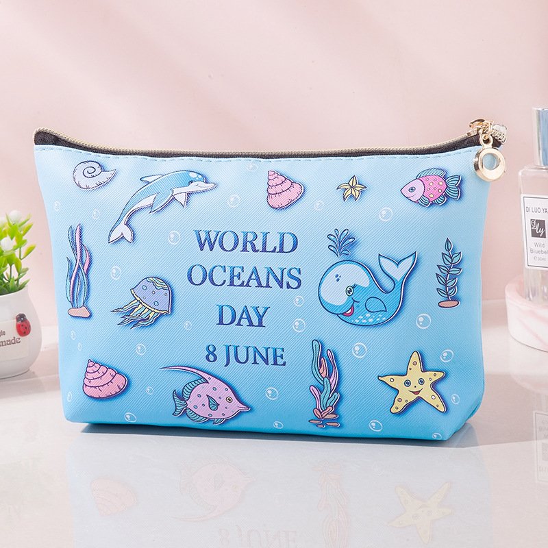 Fashion hot women custom make up storage pouch animals flowers feather printing pu travel beauty cosmetic case bag for promotion