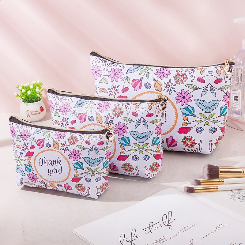 Fashion hot women custom make up storage pouch animals flowers feather printing pu travel beauty cosmetic case bag for promotion