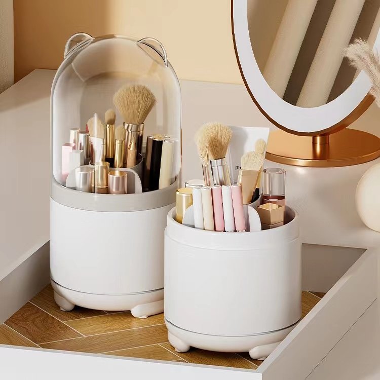 360 rotation Dust-proof Storage Box Cosmetics Organizer Makeup Brush Holder with Transparent Cover