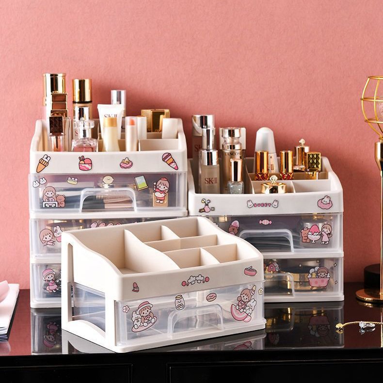 New Design Fashion Jewelry Makeup Organizer Cosmetics Storage Box Plastic Desktop Make Up Organizer With Drawer