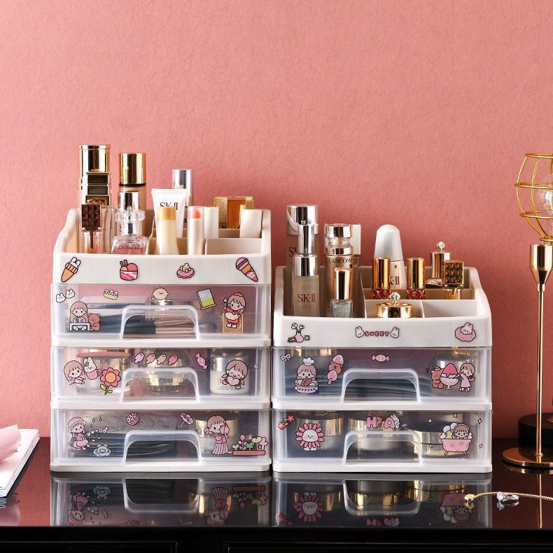 New Design Fashion Jewelry Makeup Organizer Cosmetics Storage Box Plastic Desktop Make Up Organizer With Drawer