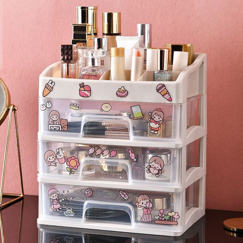 New Design Fashion Jewelry Makeup Organizer Cosmetics Storage Box Plastic Desktop Make Up Organizer With Drawer