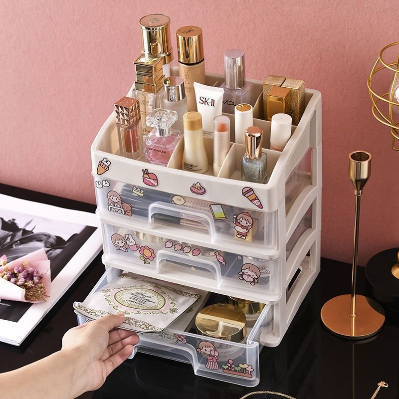 New Design Fashion Jewelry Makeup Organizer Cosmetics Storage Box Plastic Desktop Make Up Organizer With Drawer