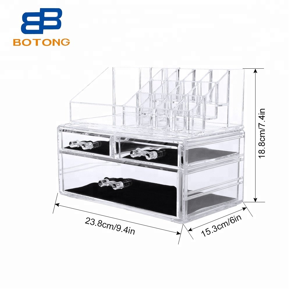 PS Acrylic Cosmetic Organizer Makeup Organizer Jewelry Storage Box 2 Pieces 3 Drawer Lipstick Holder Stackable Countertop Vanity