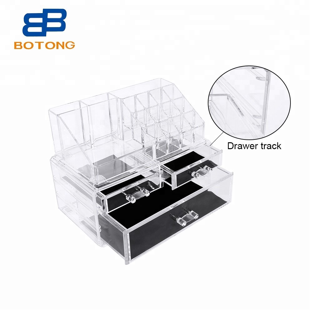 PS Acrylic Cosmetic Organizer Makeup Organizer Jewelry Storage Box 2 Pieces 3 Drawer Lipstick Holder Stackable Countertop Vanity