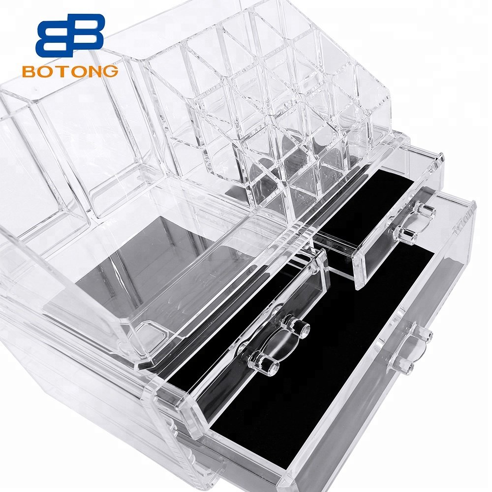 PS Acrylic Cosmetic Organizer Makeup Organizer Jewelry Storage Box 2 Pieces 3 Drawer Lipstick Holder Stackable Countertop Vanity