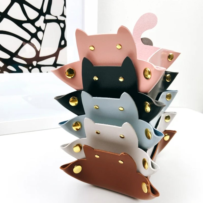 Women Girl Gift Makeup Organizer Desk Organizer Home PU Leather Cat Storage Tray Desk Organizing Trays for Bathroom