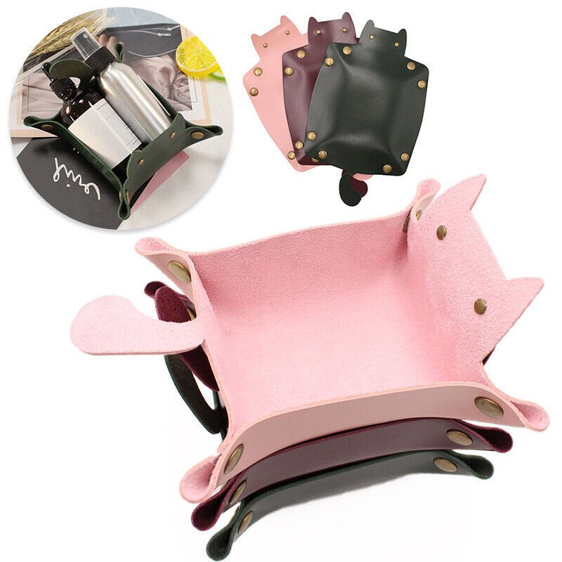 Women Girl Gift Makeup Organizer Desk Organizer Home PU Leather Cat Storage Tray Desk Organizing Trays for Bathroom
