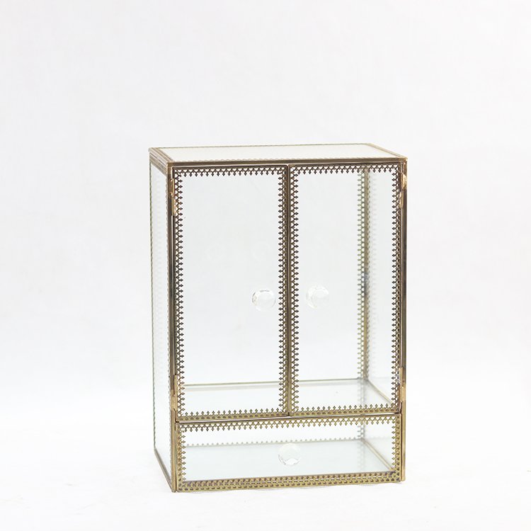 Wholesale Gold Clear Makeup Storage Vintage Glass Makeup Organizer