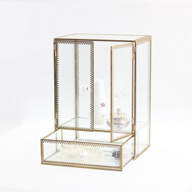 Wholesale Gold Clear Makeup Storage Vintage Glass Makeup Organizer