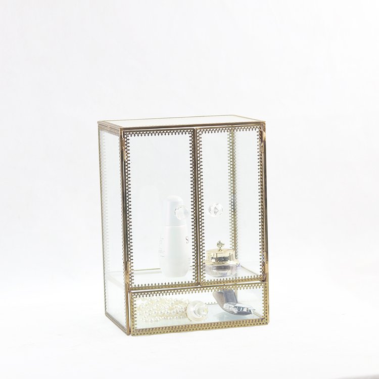 Wholesale Gold Clear Makeup Storage Vintage Glass Makeup Organizer