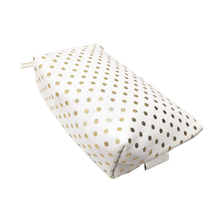 Travel Portable Women Cotton Canvas Dot Toiletry Cosmetic Makeup Gift Pouch Bag with Gold Foil Stamp and Zipper