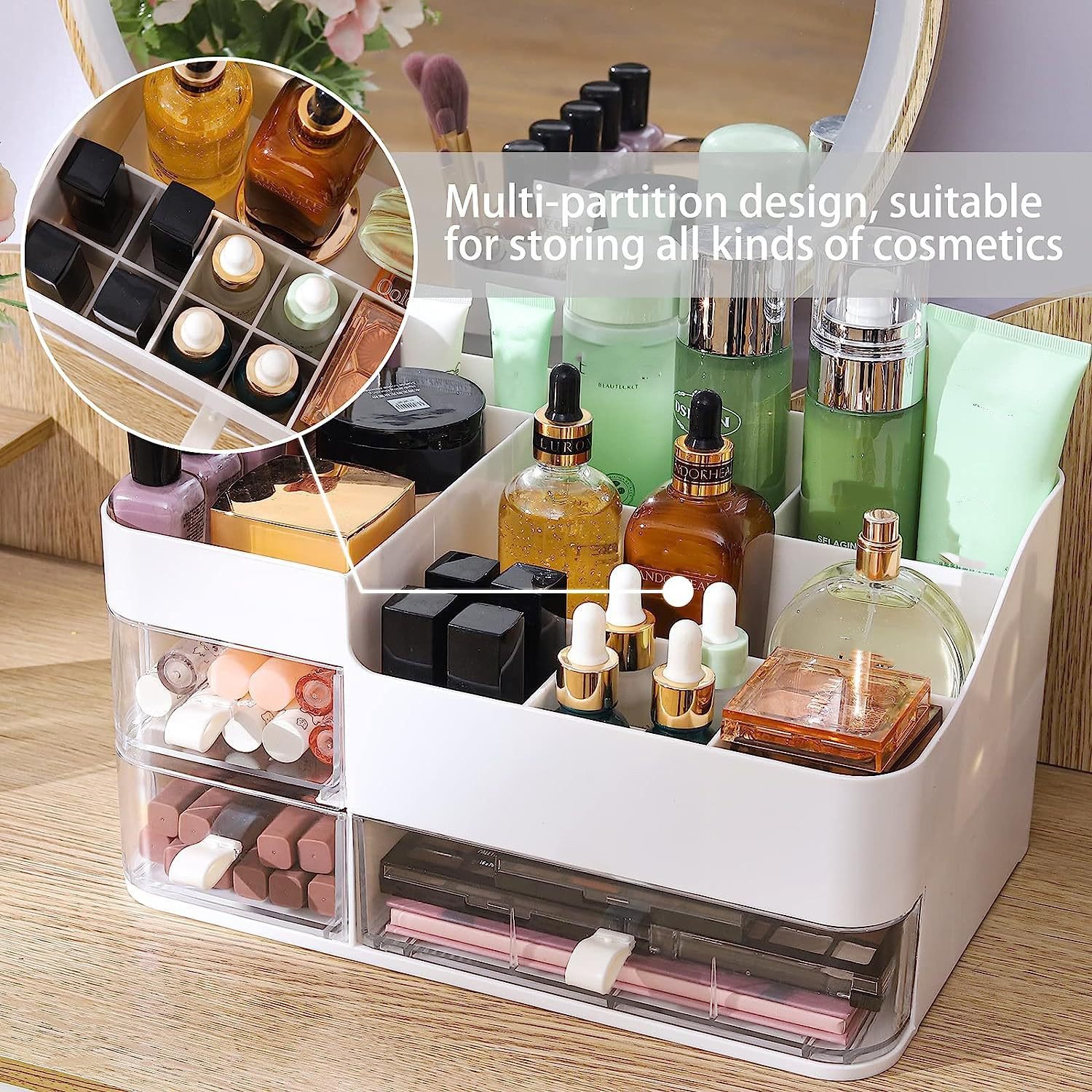 OWNSWING Cosmetics Makeup Organizer Storage Make Up Organizers With Drawers Large Skincare Organizers For Vanity And Bathroom