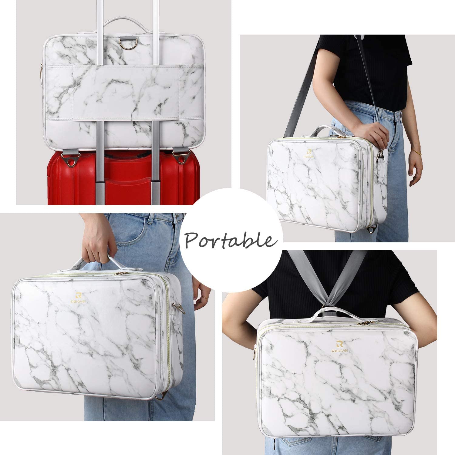 Extra Large Makeup Bag Cosmetic Travel Bag With Removable Dividers To Organize Difference Size Item Shoulder Strap Easy To Carry