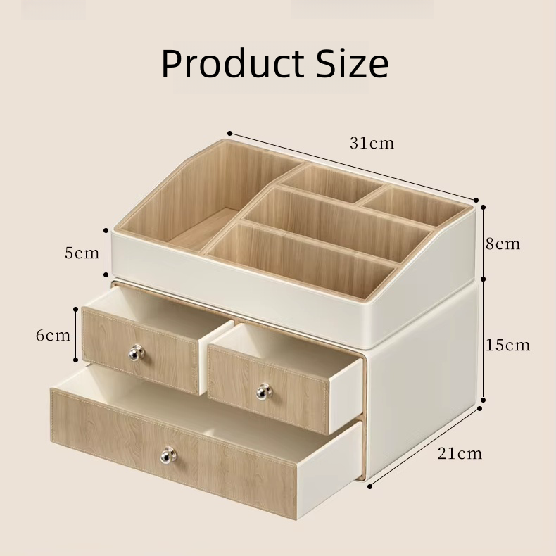 High Quality Leather Storage Boxes Organizer Desktop Cosmetic storage box with Drawer Removable Storage Tray