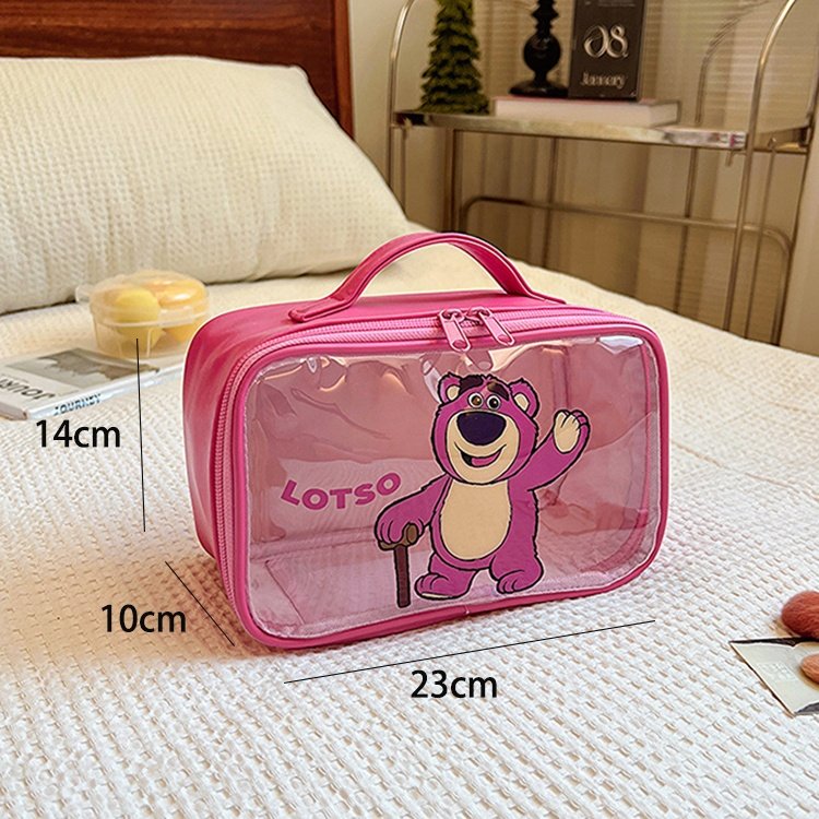Customized Logo PU Waterproof Cosmetic Bag Clear Pink PVC Makeup Pouches Travel Toiletries Bags Organizer With Handle