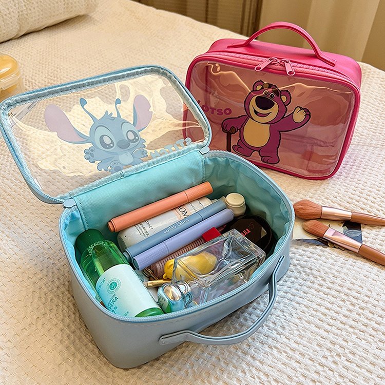 Customized Logo PU Waterproof Cosmetic Bag Clear Pink PVC Makeup Pouches Travel Toiletries Bags Organizer With Handle