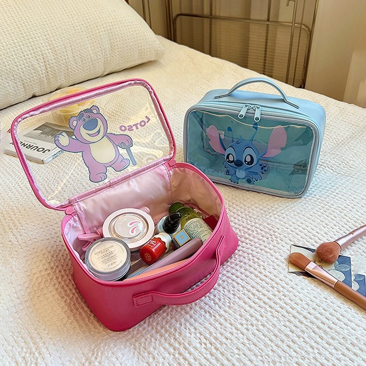 Customized Logo PU Waterproof Cosmetic Bag Clear Pink PVC Makeup Pouches Travel Toiletries Bags Organizer With Handle
