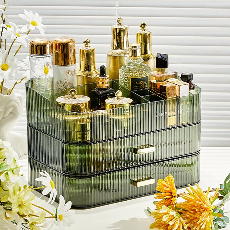Sesame Transparent PET Light Luxury Style Desktop Drawer Organizer Makeup Storage Box Multi-layer Cosmetic Box