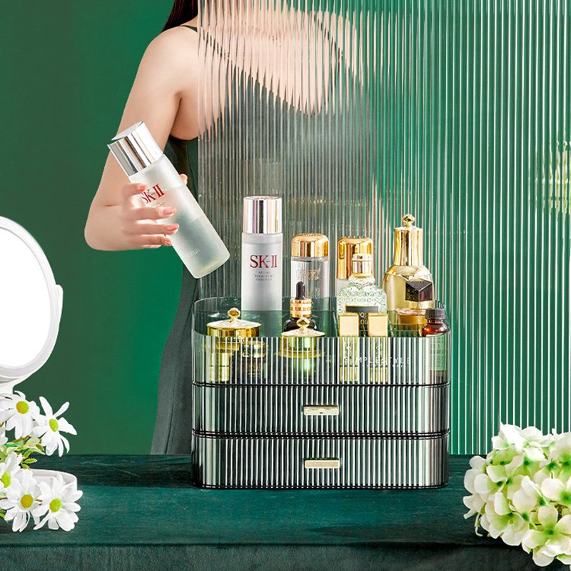 Sesame Transparent PET Light Luxury Style Desktop Drawer Organizer Makeup Storage Box Multi-layer Cosmetic Box