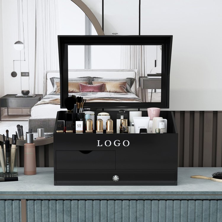 Black Luxury Cosmetic Storage Box Acrylic Makeup Case Organizer With Lid